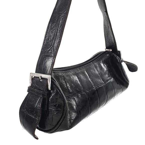 Ombu Y2K Leather Black 90s Baguette Handbag - Picture 1 of 8